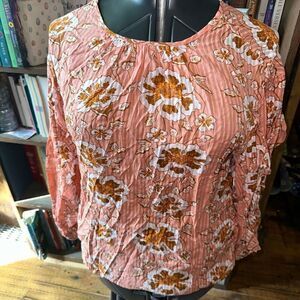 J Crew orange boho floral print M accordion blouse